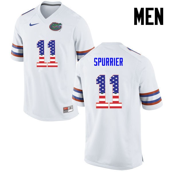 Florida Gators Men #11 Steve Spurrier College Football Jersey USA Flag Fashion White